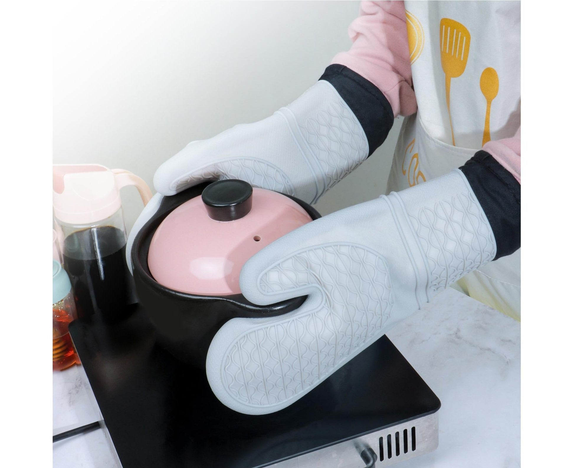1Pc Oven Mitt Silicone Extra Length - Gray V1263-JX-898