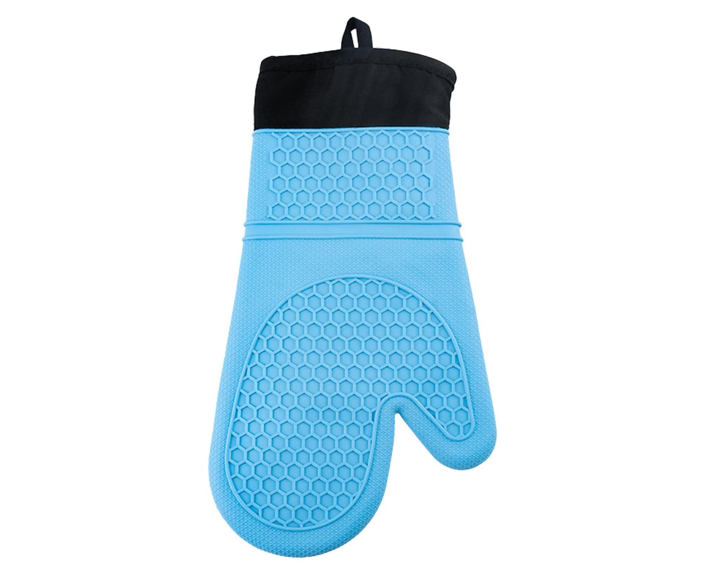 1Pc Waterproof Heat Resistant Silicone Mitt Triple Layer Hot Pads Oven Glove for Kitchen-Blue V1263-JX-900