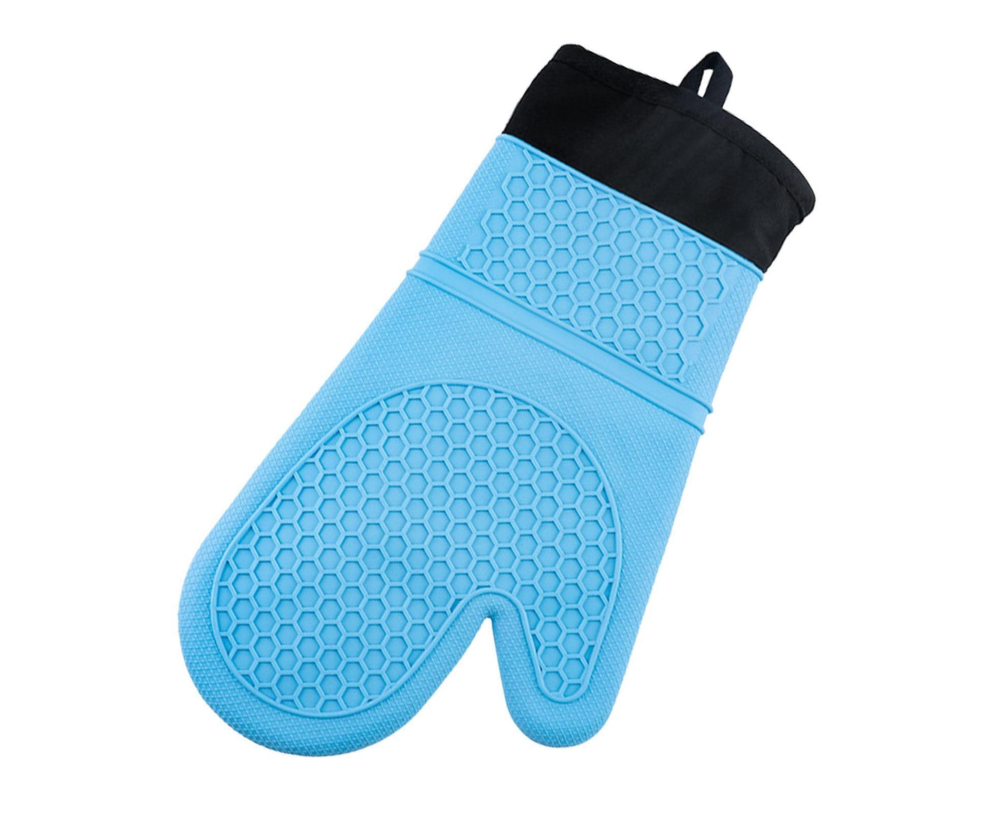 1Pc Waterproof Heat Resistant Silicone Mitt Triple Layer Hot Pads Oven Glove for Kitchen-Blue V1263-JX-900