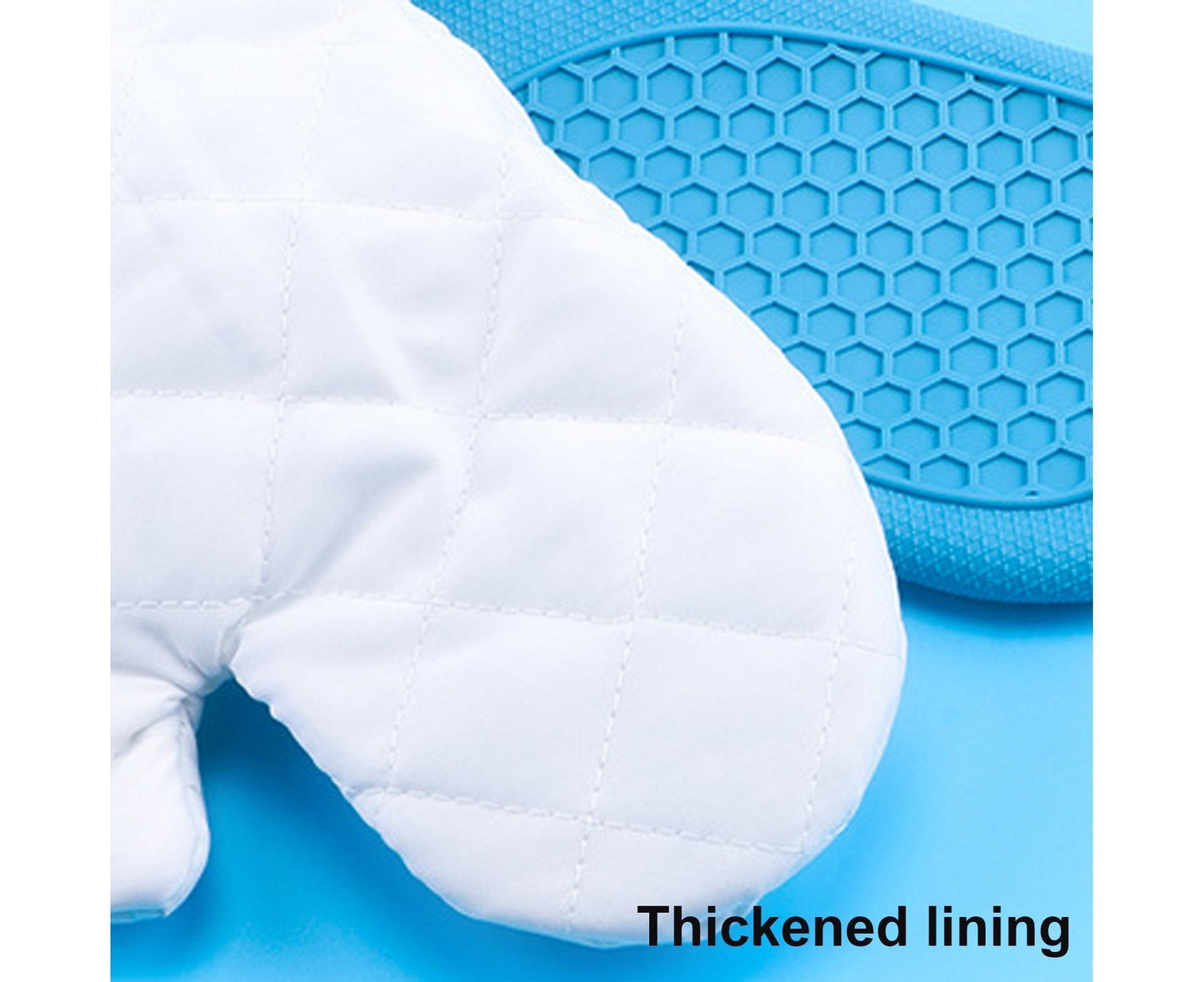 1Pc Waterproof Heat Resistant Silicone Mitt Triple Layer Hot Pads Oven Glove for Kitchen-Blue V1263-JX-900