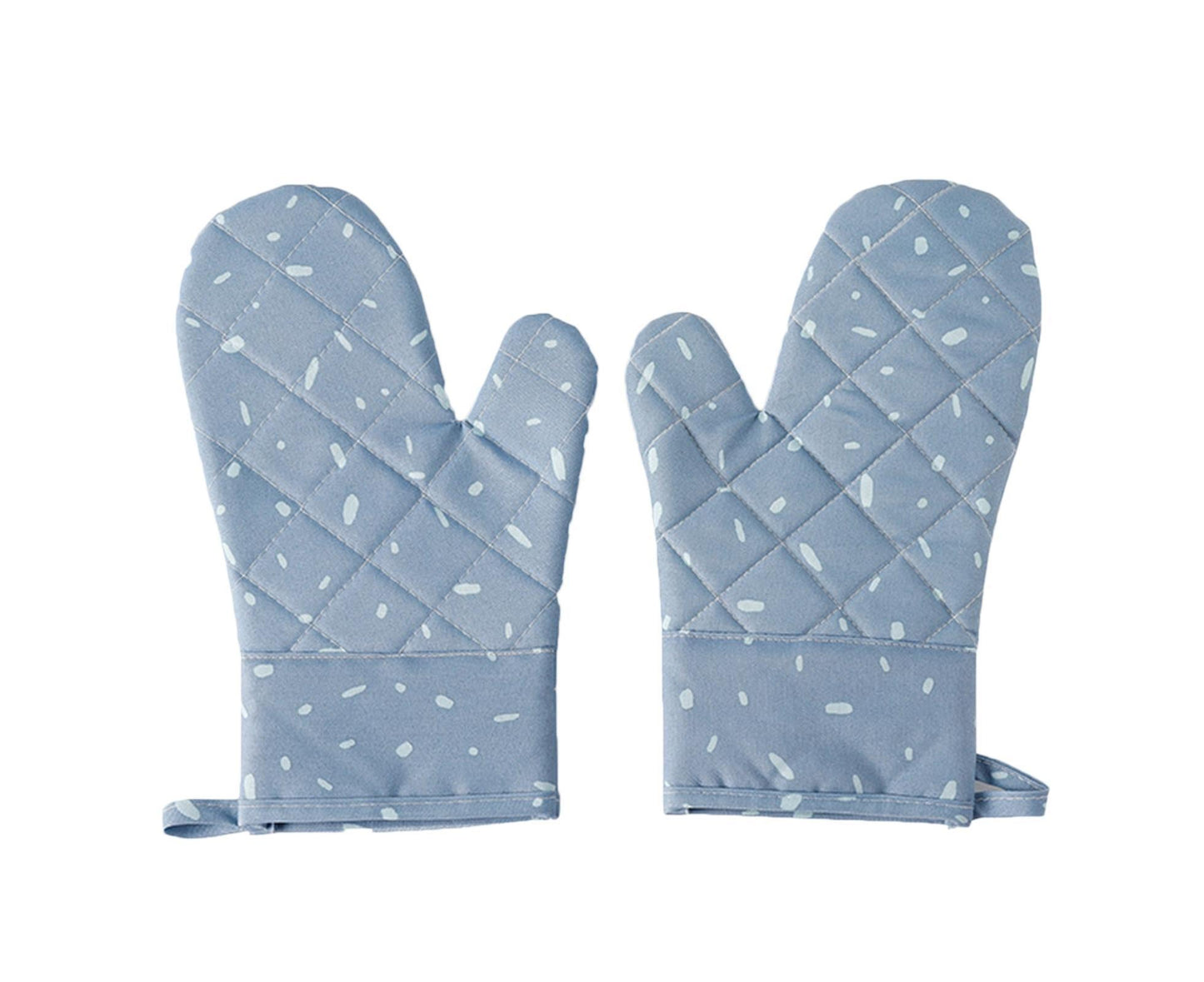 1 Pair Oven Gloves Anti-sbabies Heat Insulation Fabric Thicker Baking Mitts for Kitchen-Blue V1263-JX-901