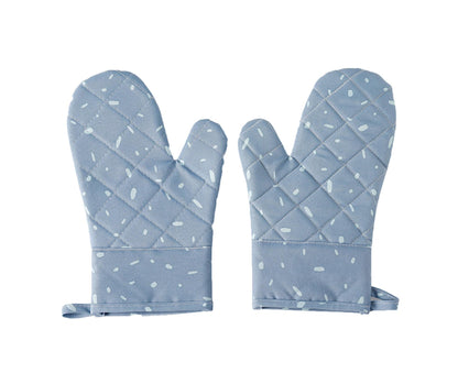 1 Pair Oven Gloves Anti-sbabies Heat Insulation Fabric Thicker Baking Mitts for Kitchen-Blue V1263-JX-901