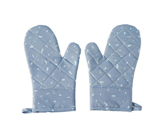 1 Pair Oven Gloves Anti-sbabies Heat Insulation Fabric Thicker Baking Mitts for Kitchen-Blue V1263-JX-901