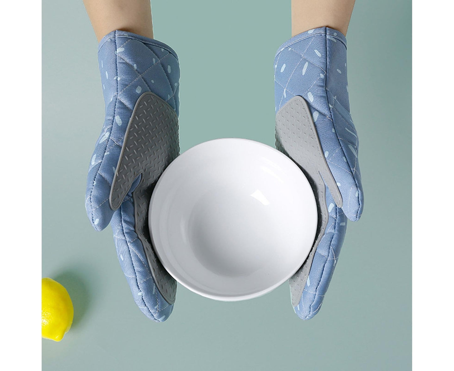 1 Pair Oven Gloves Anti-sbabies Heat Insulation Fabric Thicker Baking Mitts for Kitchen-Blue V1263-JX-901