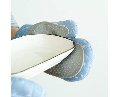 1 Pair Oven Gloves Anti-sbabies Heat Insulation Fabric Thicker Baking Mitts for Kitchen-Blue V1263-JX-901