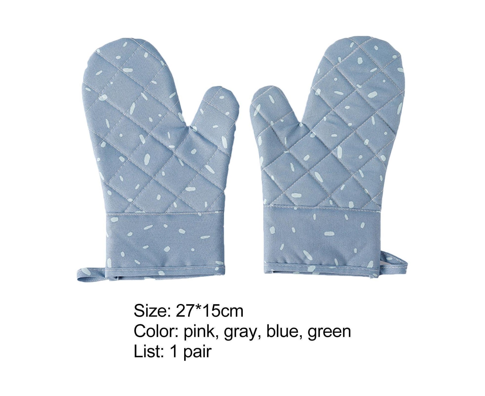 1 Pair Oven Gloves Anti-sbabies Heat Insulation Fabric Thicker Baking Mitts for Kitchen-Blue V1263-JX-901