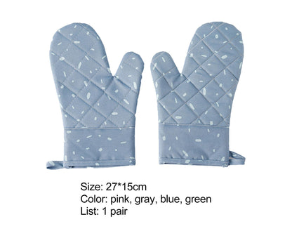 1 Pair Oven Gloves Anti-sbabies Heat Insulation Fabric Thicker Baking Mitts for Kitchen-Blue V1263-JX-901