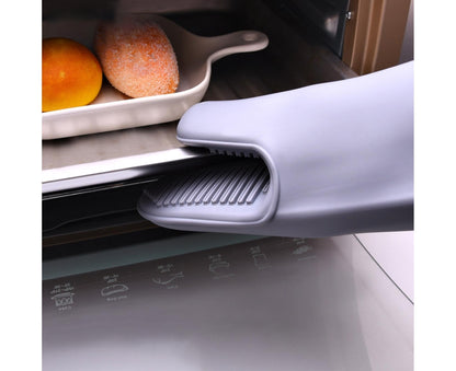 Heat Resistant Silicone Non-slip Oven Grilling BBQ Mitts Cooking Baking Gloves-Green V1263-JX-907