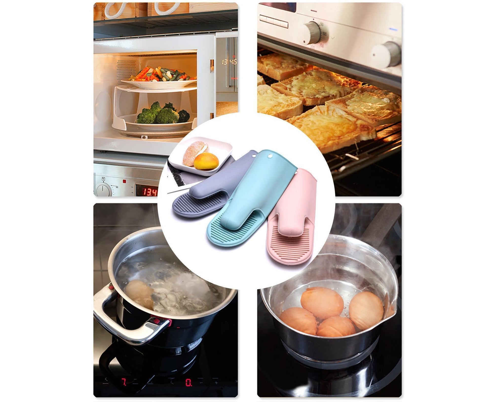 Heat Resistant Silicone Non-slip Oven Grilling BBQ Mitts Cooking Baking Gloves-Green V1263-JX-907