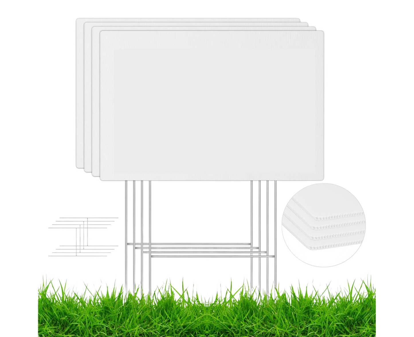 4Pcs Blank Yard Signs with H Stakes - 4pcs V1263-JX-918