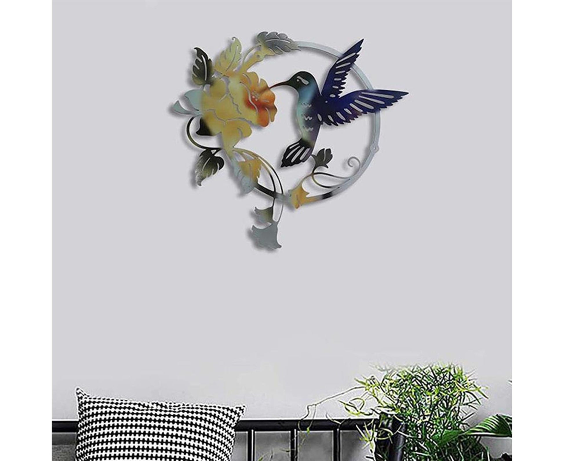 Metal Bird Wall Art Decor Hummingbird - Yellow V1263-JX-926