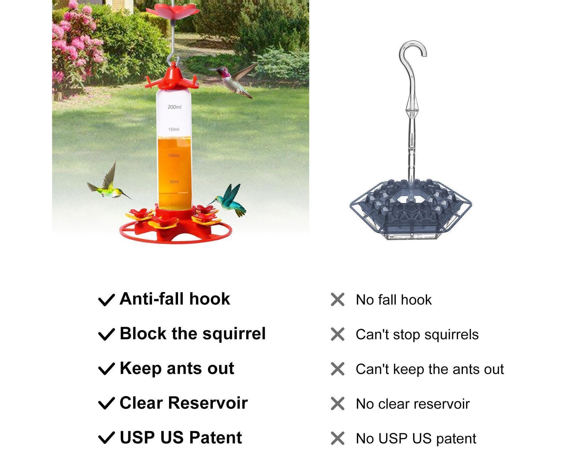 Hanging Feeder Hook Leakproof Hummingbird Feeder - Red V1263-JX-940