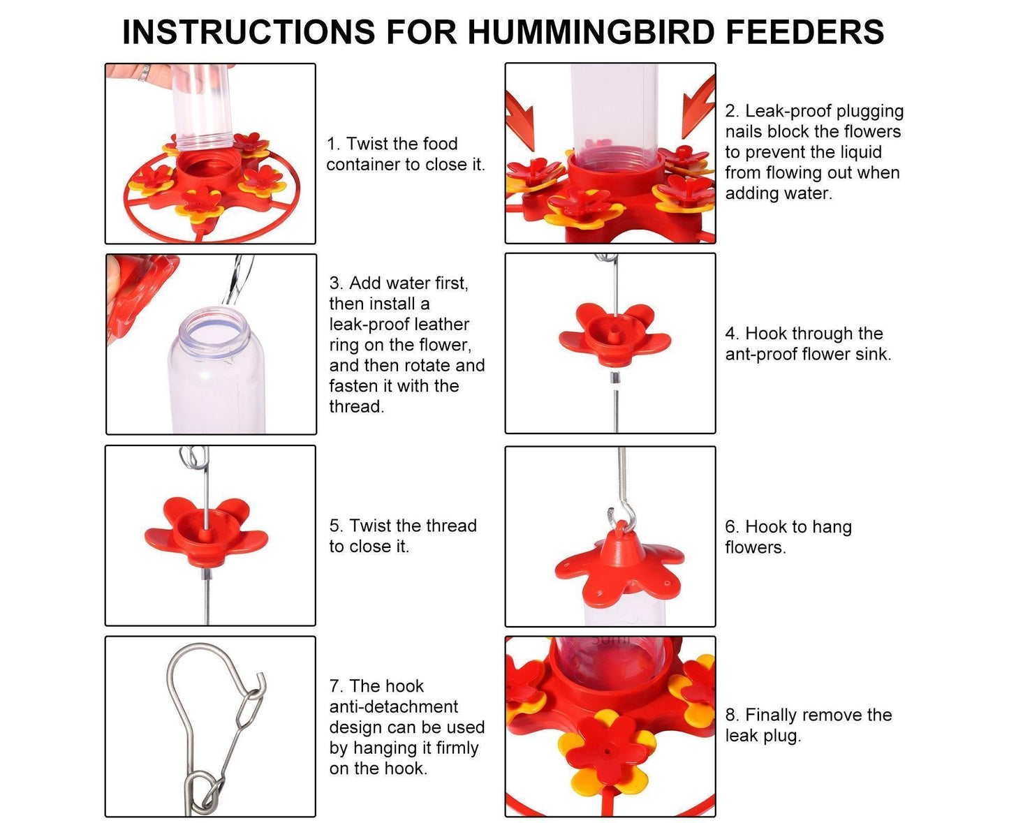 Hanging Feeder Hook Leakproof Hummingbird Feeder - Red V1263-JX-940