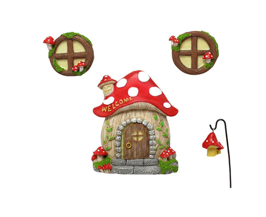 Mushroom House Door Luminous Garden Ornament - Multicolor V1263-JX-941