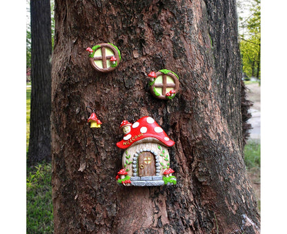 Mushroom House Door Luminous Garden Ornament - Multicolor V1263-JX-941