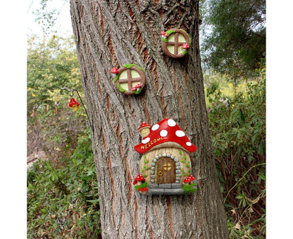 Mushroom House Door Luminous Garden Ornament - Multicolor V1263-JX-941