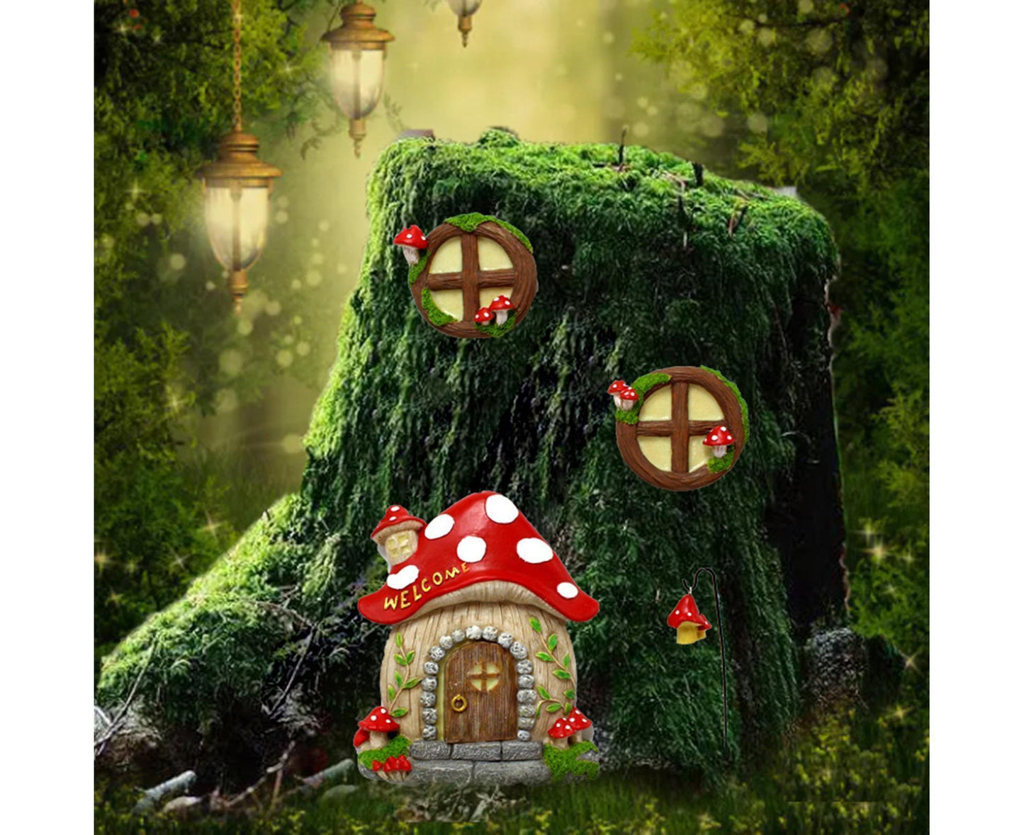Mushroom House Door Luminous Garden Ornament - Multicolor V1263-JX-941