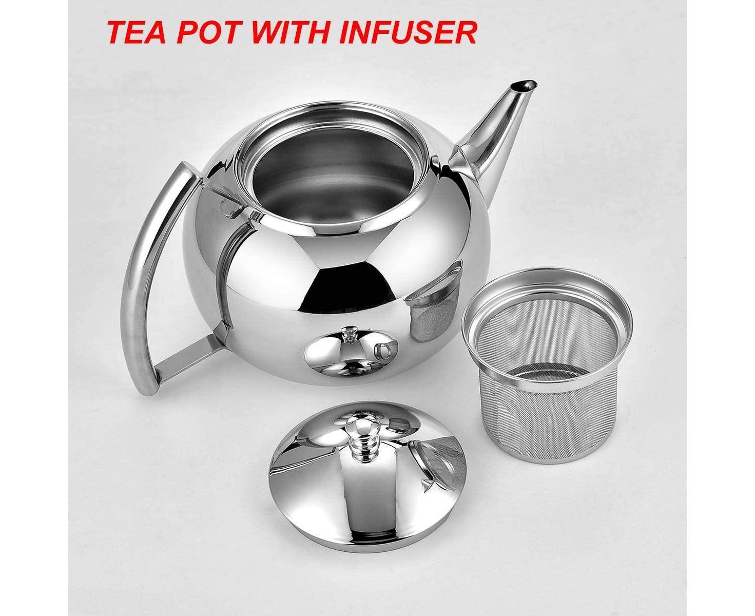 Teapot with Infuser - Stainless Steel - 2 Liter Kettle V1263-JX-956