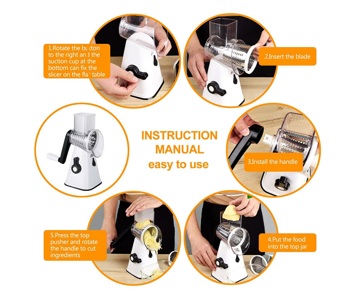 Kitchen Multifunction Vegetable Food Slicer Manual Rotary Drum Grater Chopper WHITE V1263-JX-965