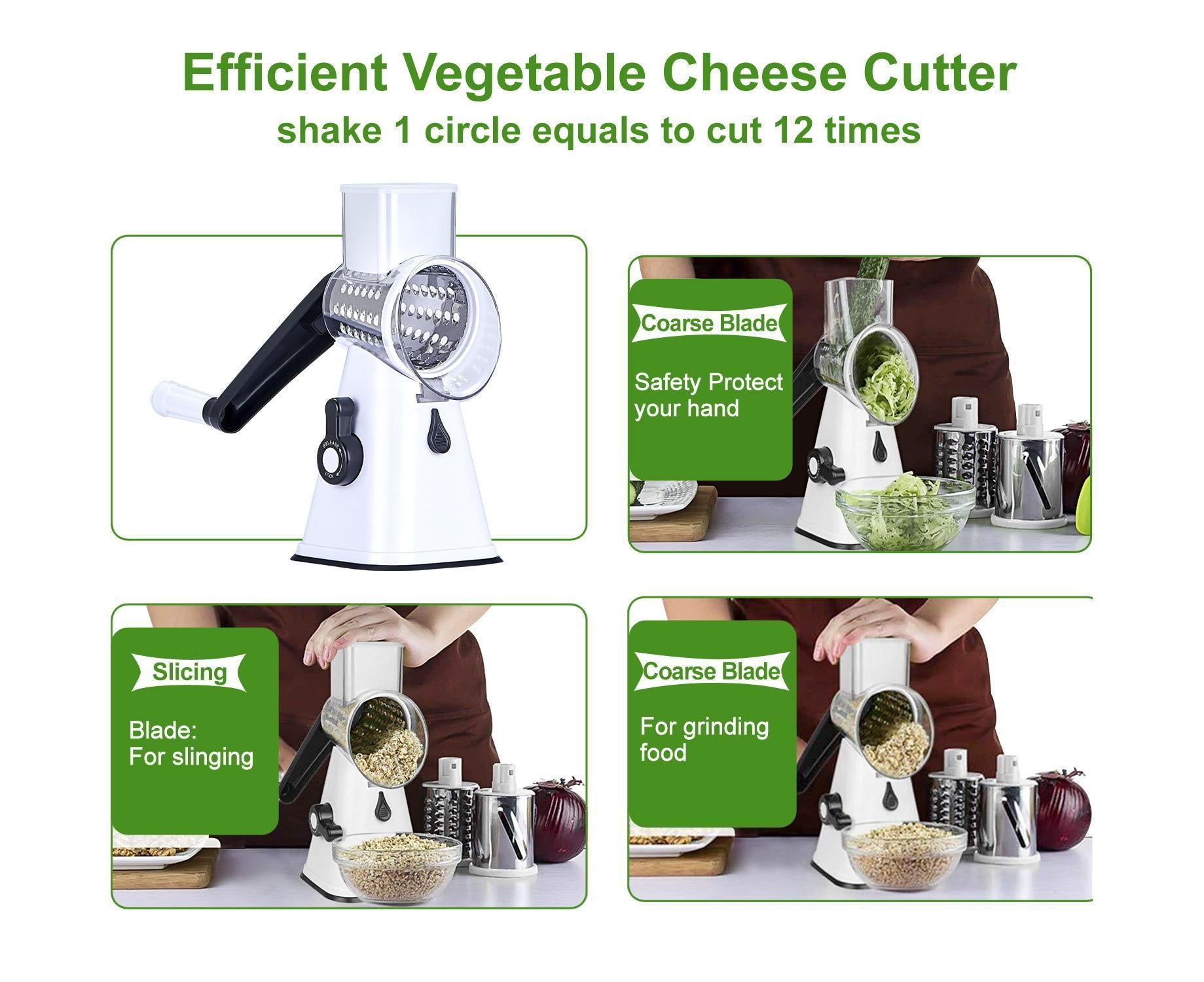Kitchen Multifunction Vegetable Food Slicer Manual Rotary Drum Grater Chopper WHITE V1263-JX-965