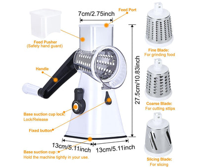 Kitchen Multifunction Vegetable Food Slicer Manual Rotary Drum Grater Chopper WHITE V1263-JX-965