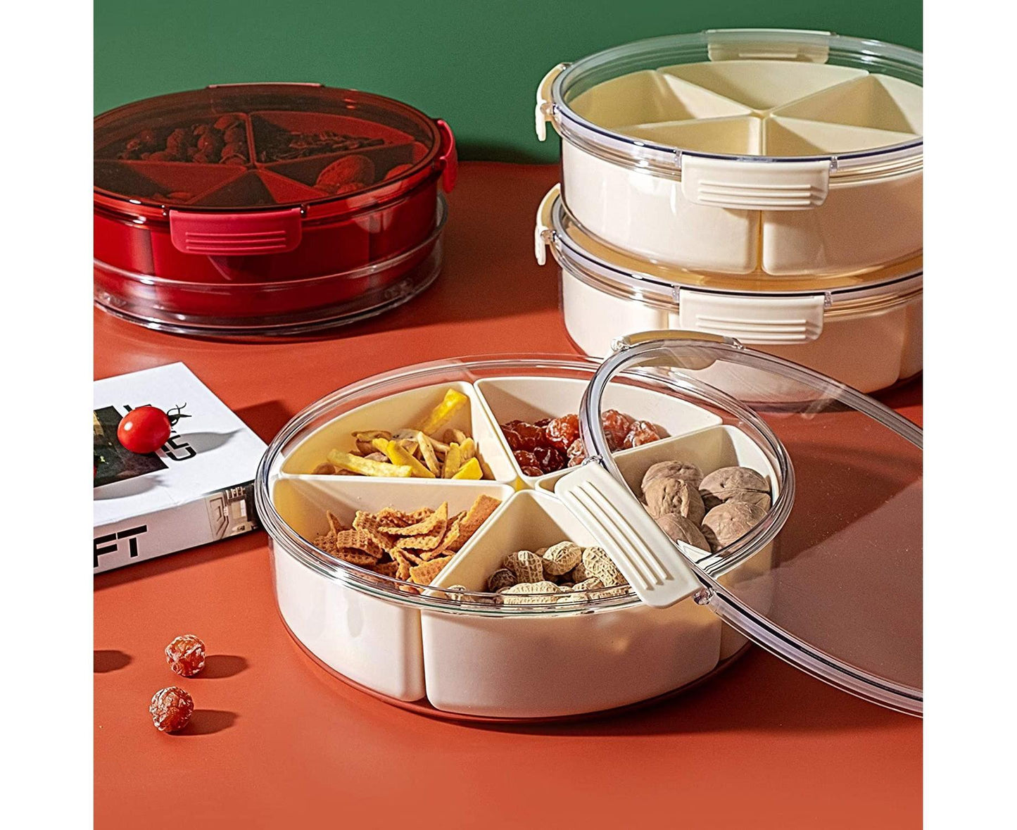 White Round Plastic Tray - Divided Serving - Food Storage V1263-JX-971