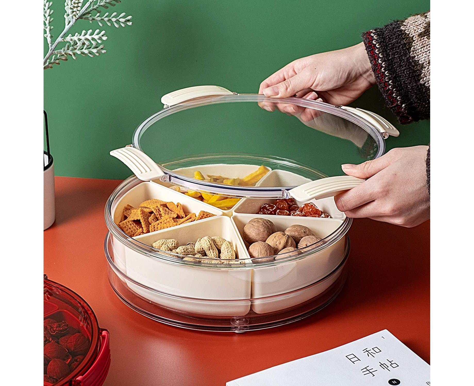 White Round Plastic Tray - Divided Serving - Food Storage V1263-JX-971