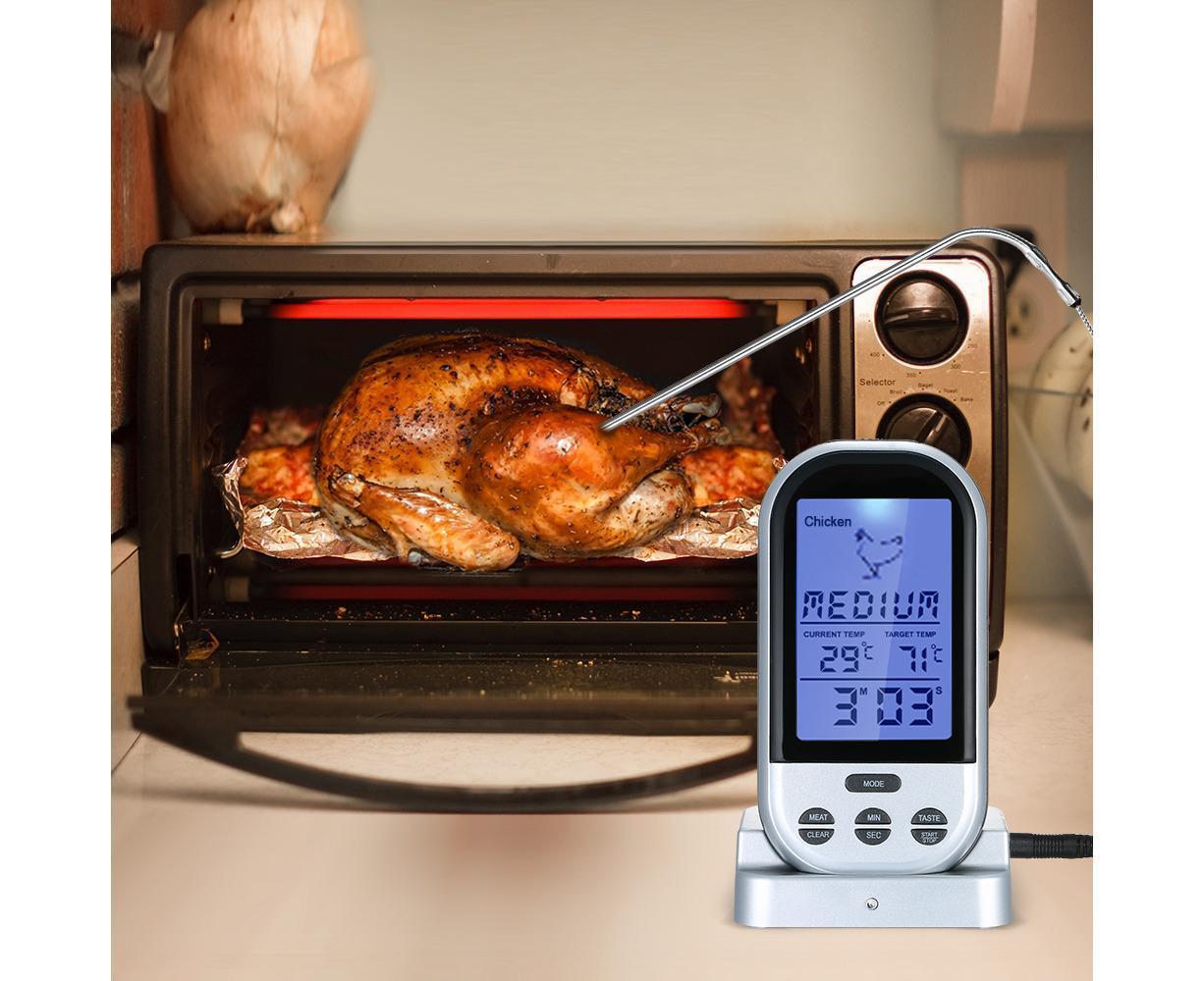 Wireless Meat Thermometer with Probe LCD Display Grey V1263-JX-972