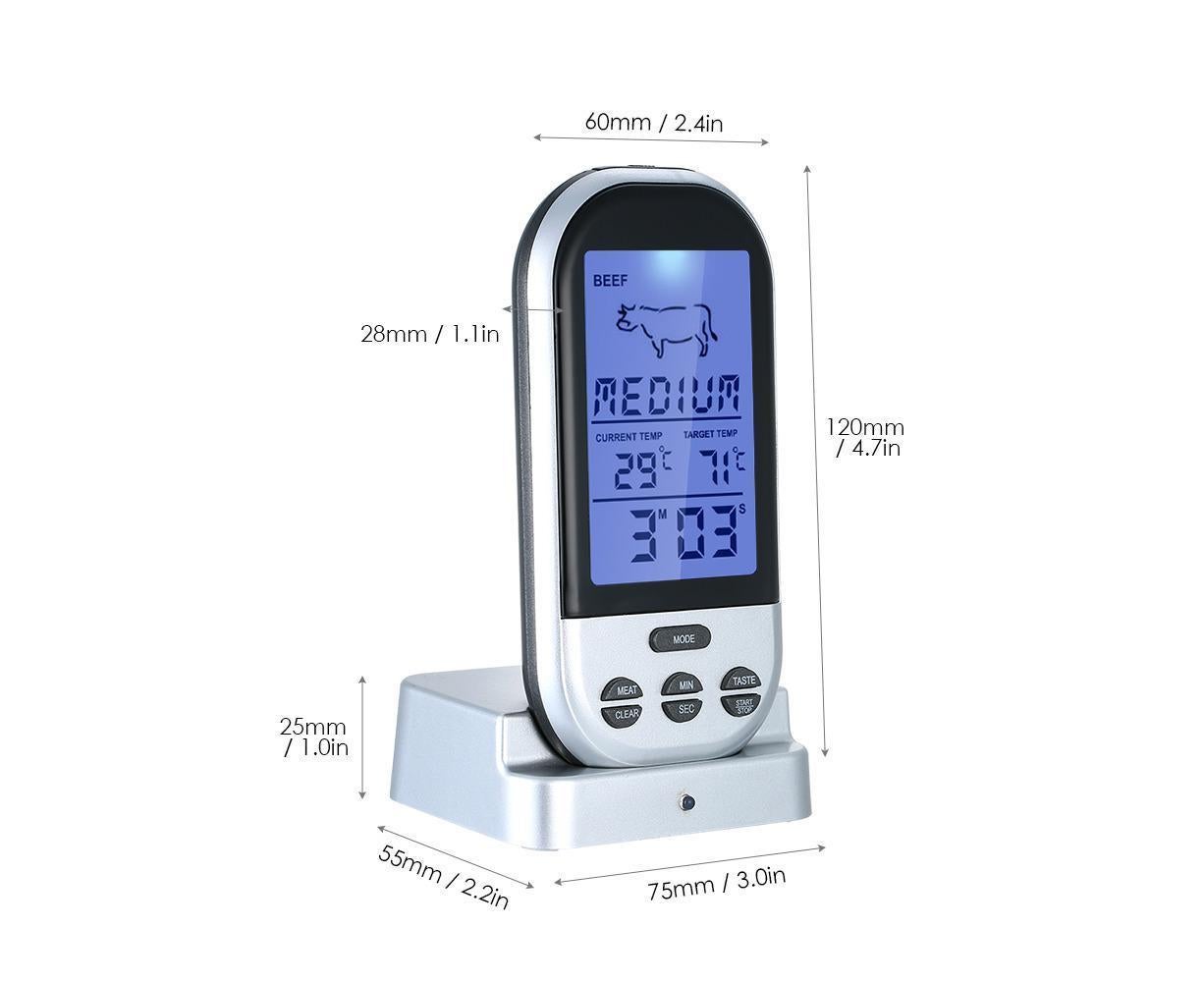 Wireless Meat Thermometer with Probe LCD Display Grey V1263-JX-972