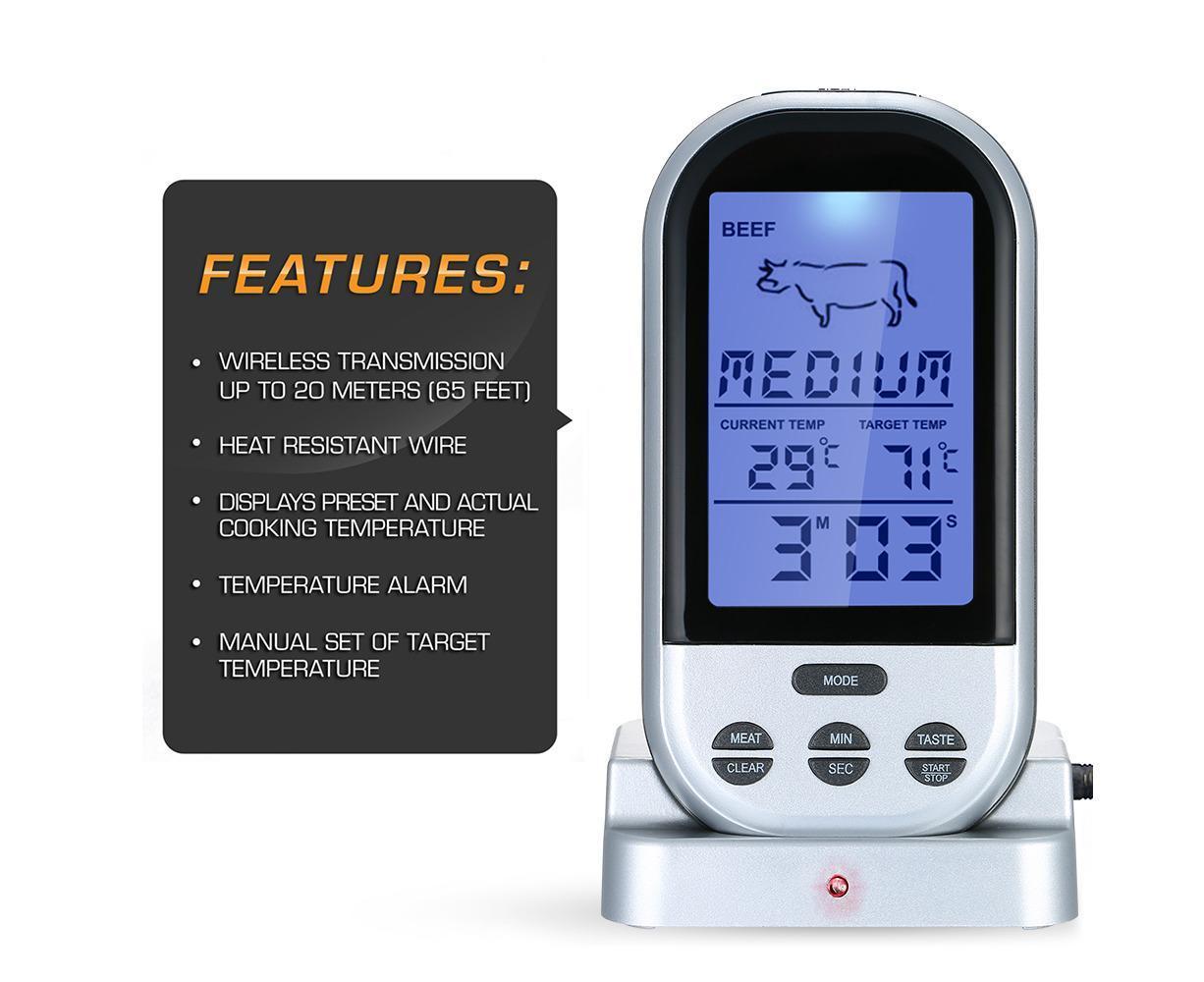 Wireless Meat Thermometer with Probe LCD Display Grey V1263-JX-972