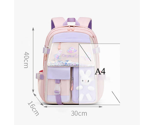 Students Backpack Cartoon Rabbit Waterproof Oxford Cloth Smooth Zipper Bookbag School Bag for Middle School V1263-JX-981