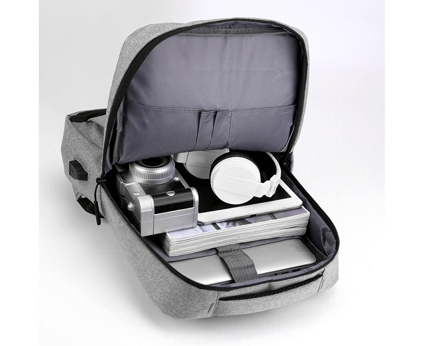 Unisex Backpack Adjustable Shoulder Straps Multilayer Multifunction USB Charging Port Casual Rucksack for V1263-JX-982