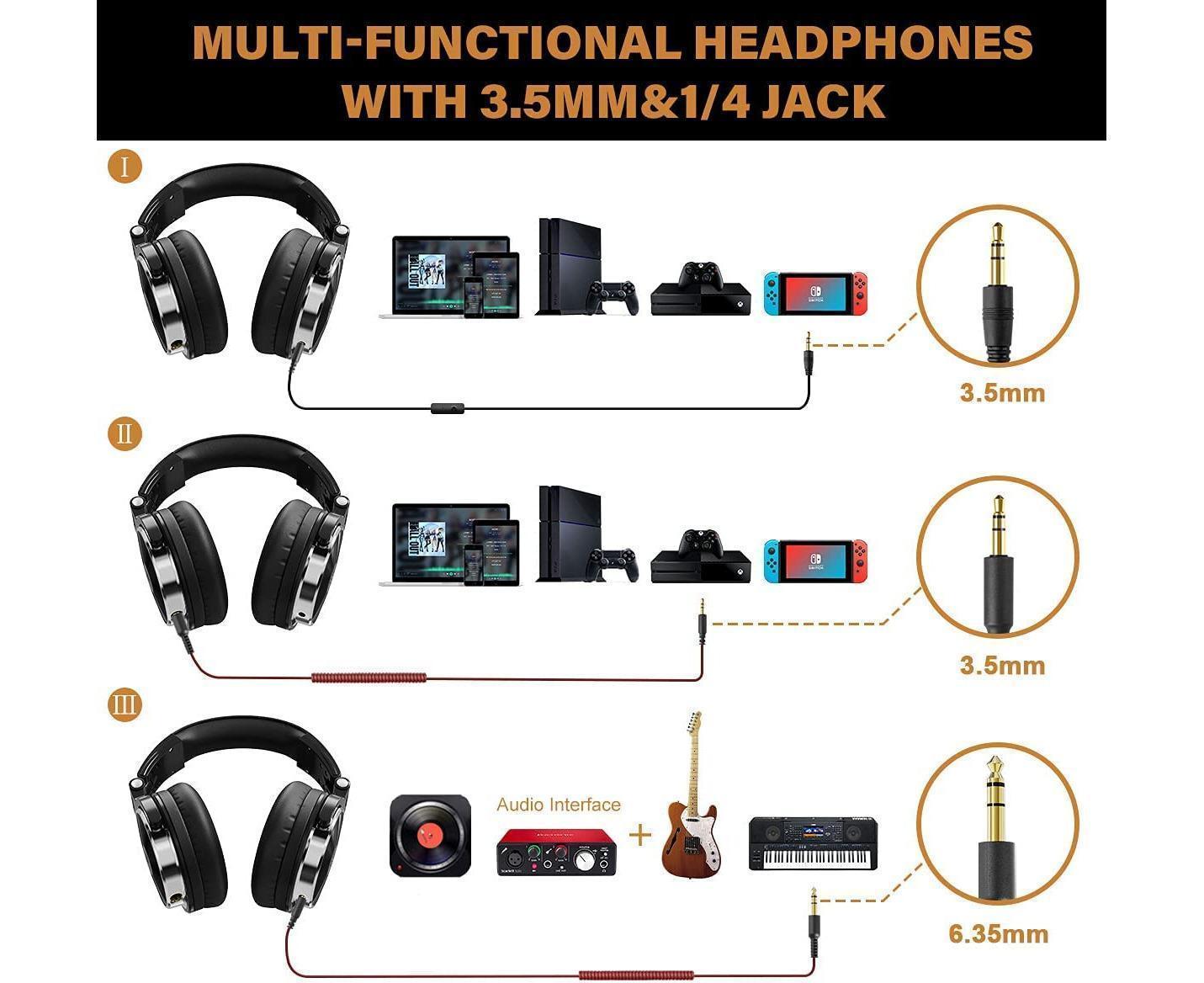 Wired Over Ear Headphones - Studio Monitor - DJ Stereo Headset with 50mm Drivers V1263-JX-986