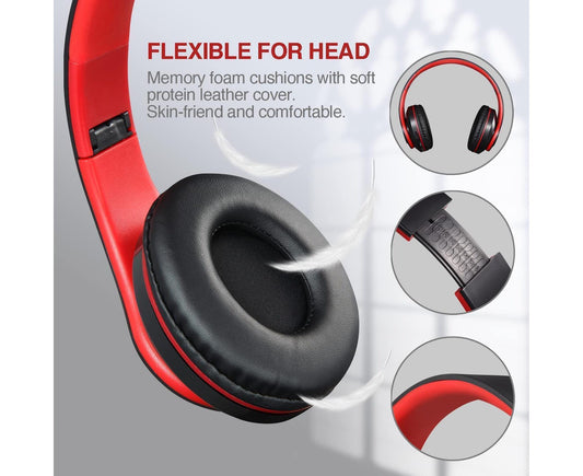 Bluetooth Over Ear Headphones - Stereo Bass - Soft Earmuffs with Built-in Mic for Gym/Office V1263-JX-992