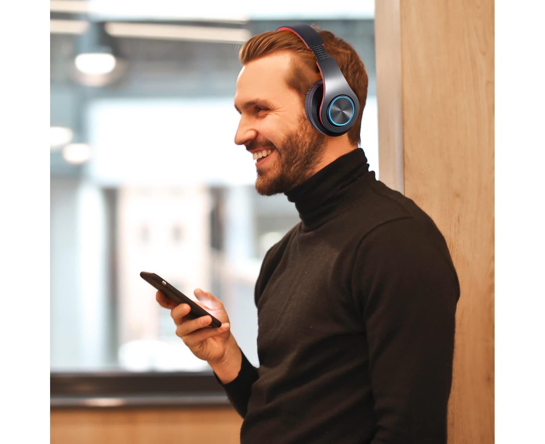Bluetooth Over Ear Headphones - Stereo Bass - Soft Earmuffs with Built-in Mic for Gym/Office V1263-JX-992