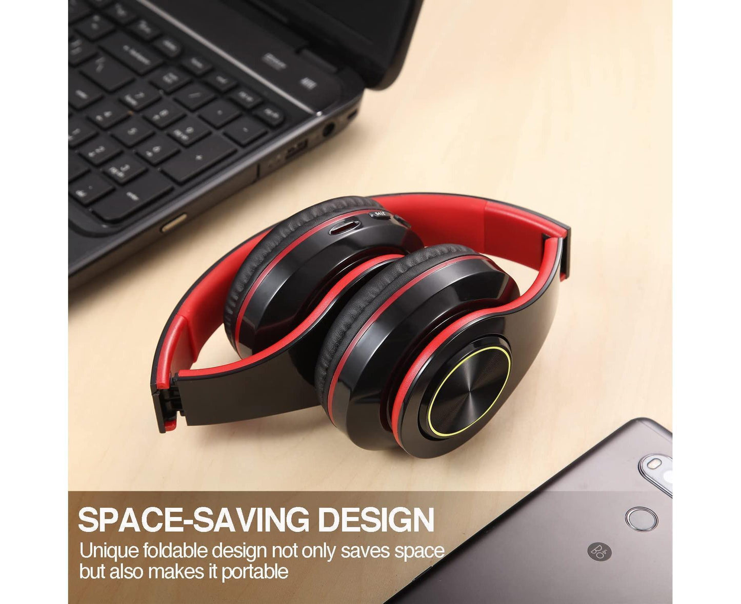 Bluetooth Over Ear Headphones - Stereo Bass - Soft Earmuffs with Built-in Mic for Gym/Office V1263-JX-992