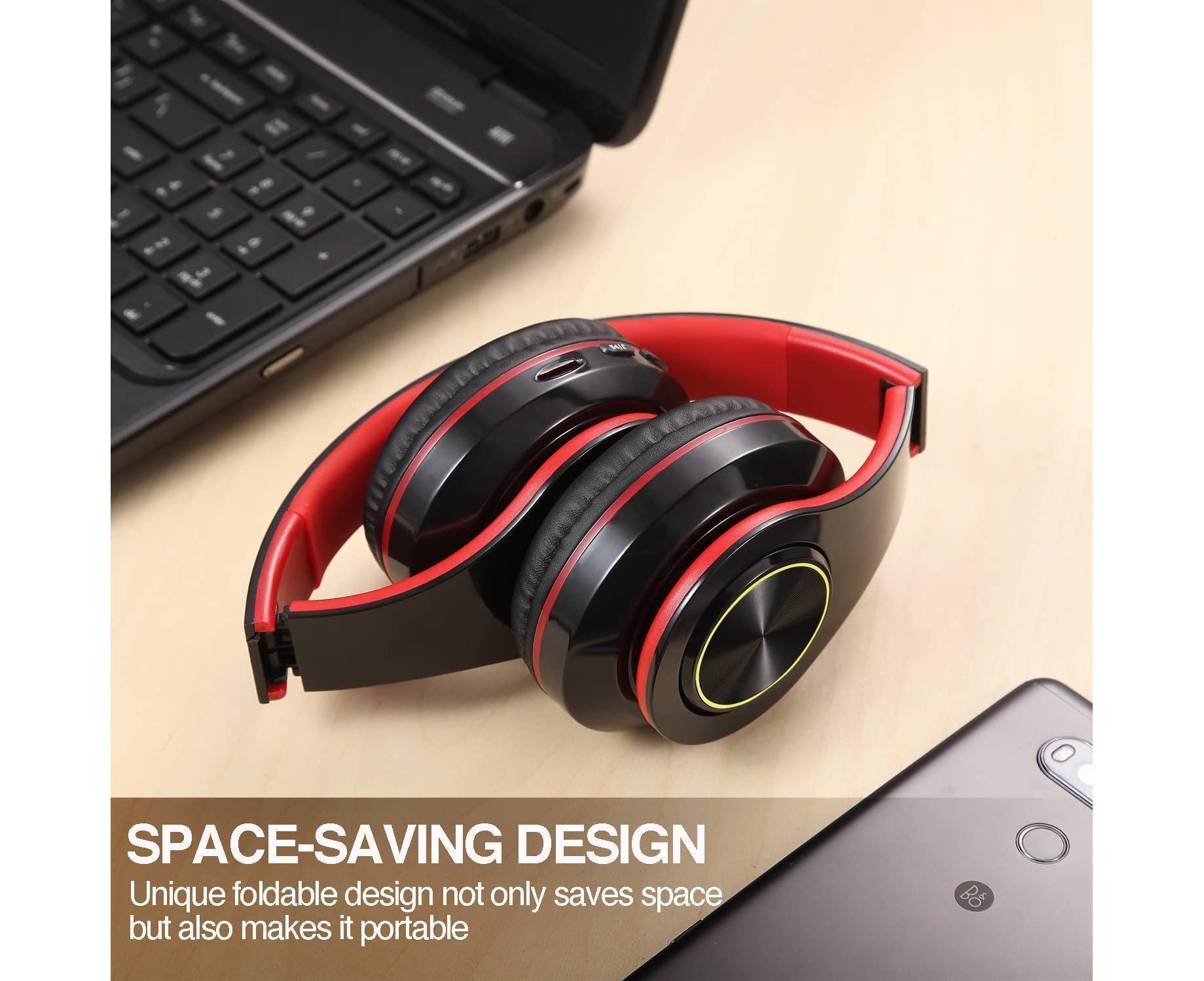 Bluetooth Over Ear Headphones - Stereo Bass - Soft Earmuffs with Built-in Mic for Gym/Office V1263-JX-992