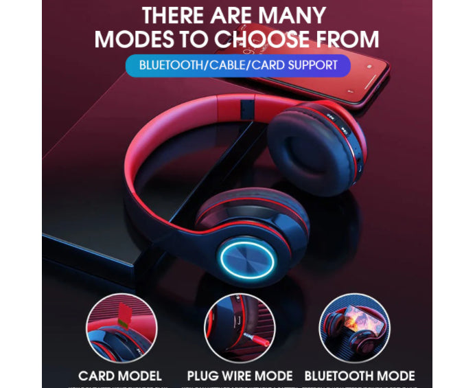 Bluetooth Over Ear Headphones - Stereo Bass - Soft Earmuffs with Built-in Mic for Gym/Office V1263-JX-992