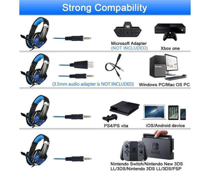 Gaming Headset - Noise Cancelling - Over Ear Headphones with Mic and LED Light V1263-JX-995