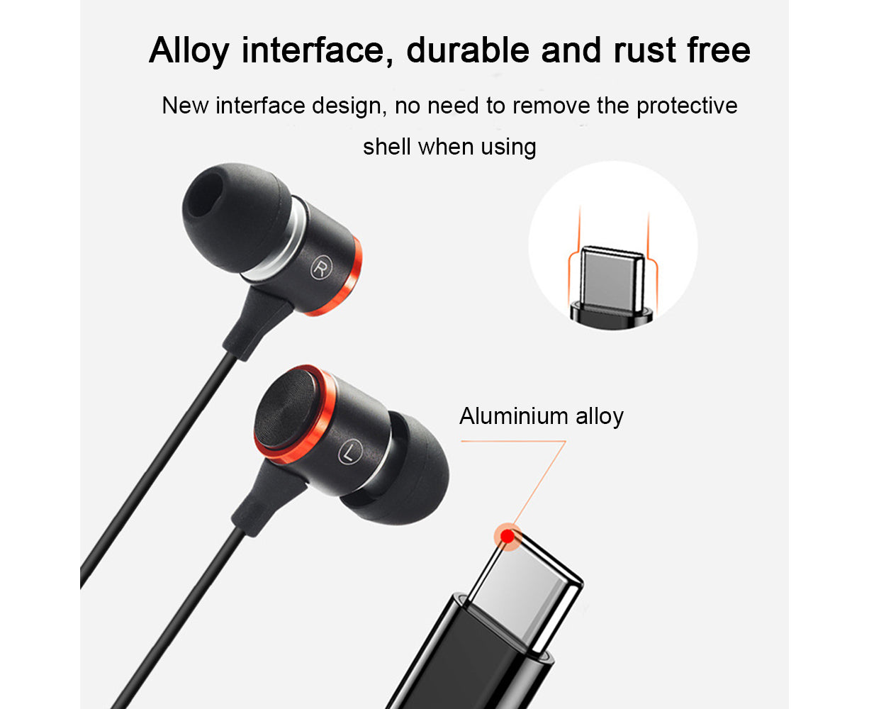 In-Ear Headphones - Type-C Connection - Wired Earphones with Mic and Noise Isolating Sound V1263-JX-996