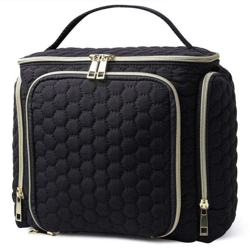 Travel Makeup Bag with Handle - Large Multi-Compartment Cosmetic Organizer, Portable Toiletry Bag for Women V1265-261-BLACK1