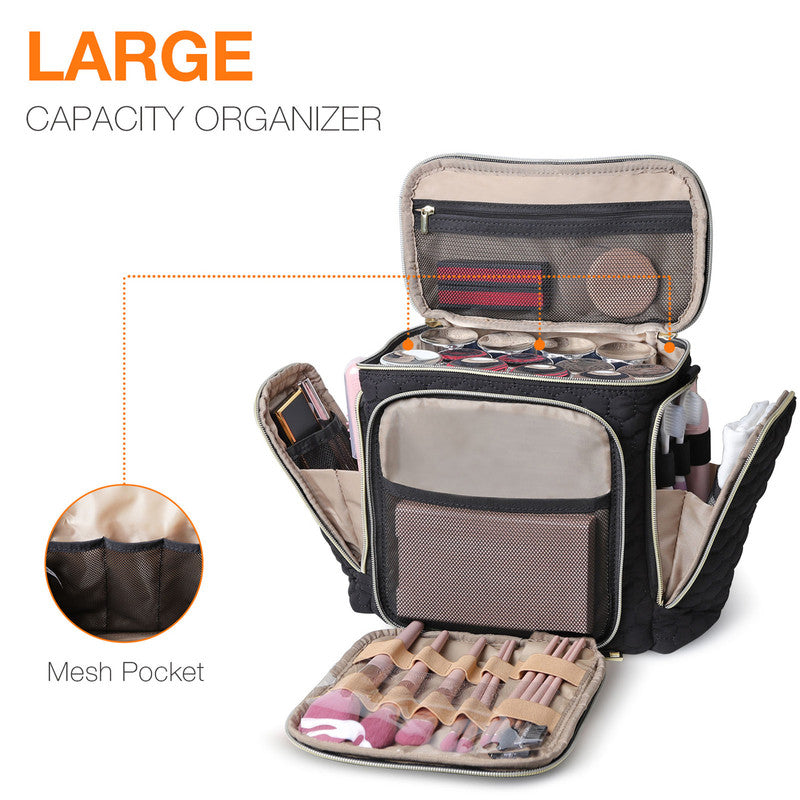 Travel Makeup Bag with Handle - Large Multi-Compartment Cosmetic Organizer, Portable Toiletry Bag for Women V1265-261-BLACK1