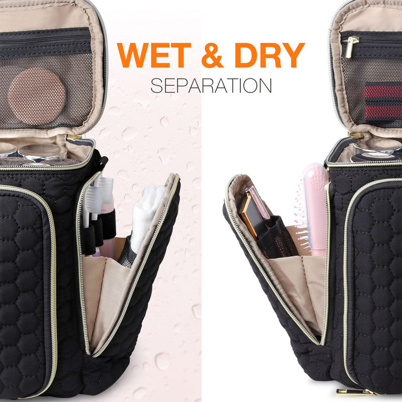 Travel Makeup Bag with Handle - Large Multi-Compartment Cosmetic Organizer, Portable Toiletry Bag for Women V1265-261-BLACK1