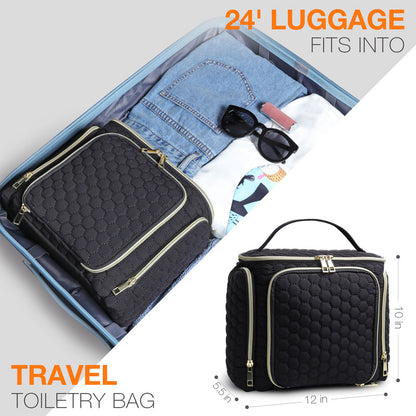 Travel Makeup Bag with Handle - Large Multi-Compartment Cosmetic Organizer, Portable Toiletry Bag for Women V1265-261-BLACK1