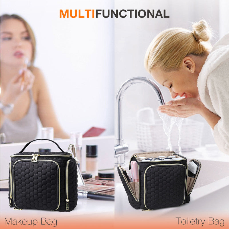 Travel Makeup Bag with Handle - Large Multi-Compartment Cosmetic Organizer, Portable Toiletry Bag for Women V1265-261-BLACK1
