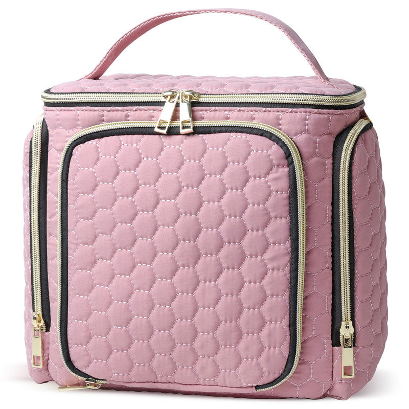 Travel Makeup Bag with Handle - Large Multi-Compartment Cosmetic Organizer, Portable Toiletry Bag for Women V1265-261-PINK1