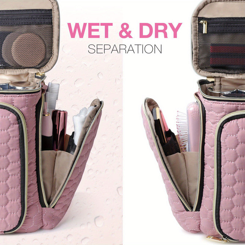 Travel Makeup Bag with Handle - Large Multi-Compartment Cosmetic Organizer, Portable Toiletry Bag for Women V1265-261-PINK1