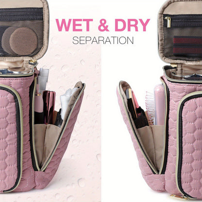 Travel Makeup Bag with Handle - Large Multi-Compartment Cosmetic Organizer, Portable Toiletry Bag for Women V1265-261-PINK1