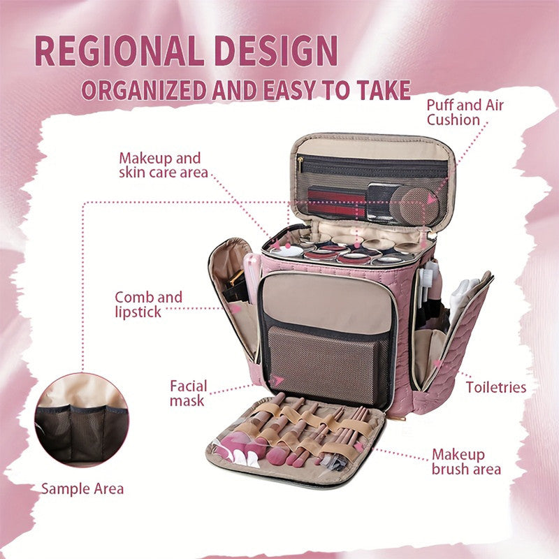 Travel Makeup Bag with Handle - Large Multi-Compartment Cosmetic Organizer, Portable Toiletry Bag for Women V1265-261-PINK1