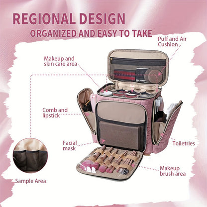 Travel Makeup Bag with Handle - Large Multi-Compartment Cosmetic Organizer, Portable Toiletry Bag for Women V1265-261-PINK1